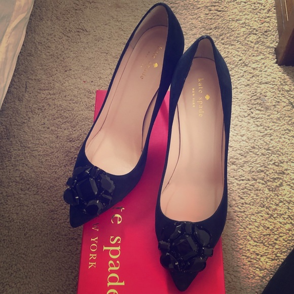 kate spade Shoes - Kate Spade Navy Jeweled Heels Size 9